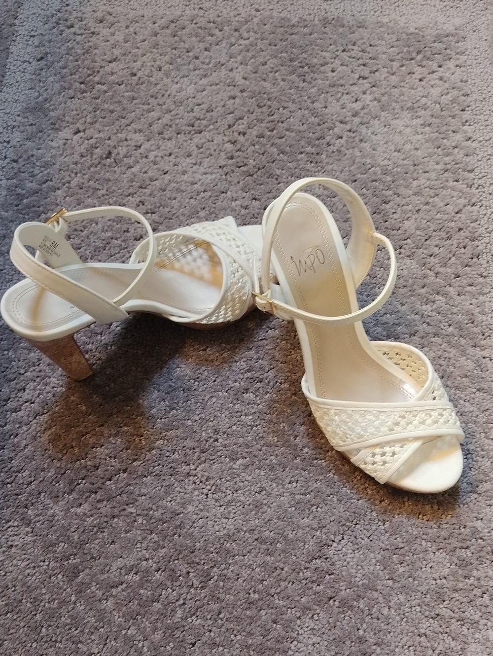 Hazelle Impo Ivory Cork Like Heel Sandals